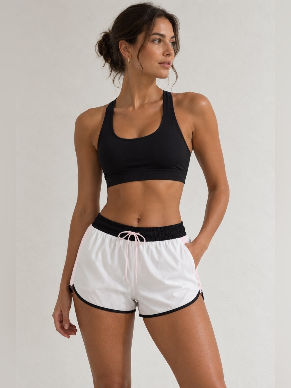 NWT | Athleta | Black White Pink Speedwork Colorblock Run Shorts - Size XS - Picture 1 of 6